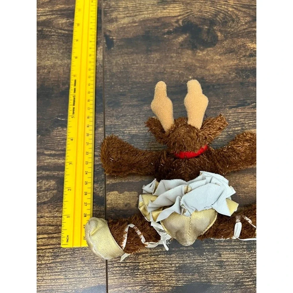 Hallmark Reindeer Ballerina Plush Brown Shaggy Tinsel Gold Tutu‎ Bell Holiday